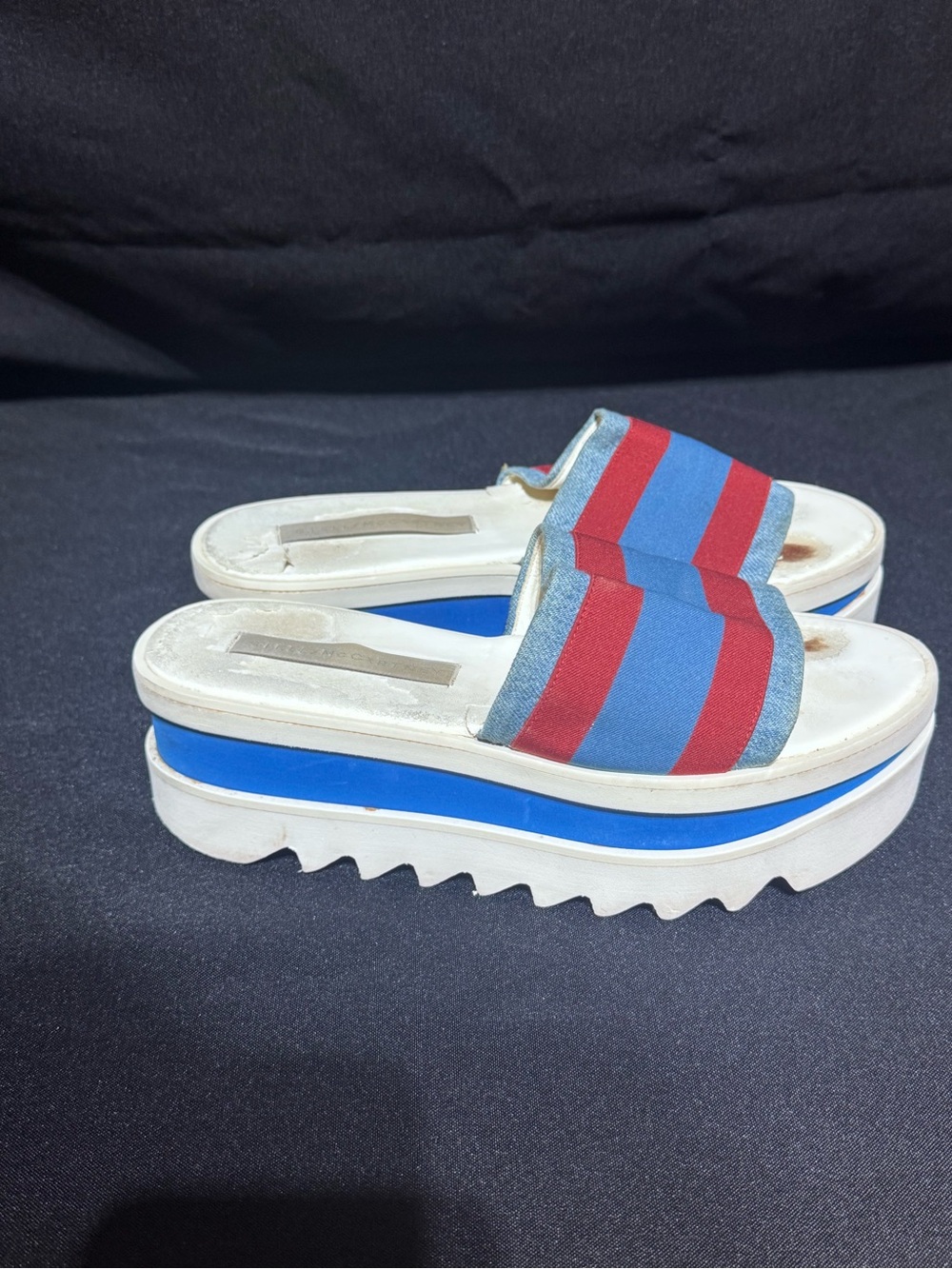 Stella Mccartney Striped Blue and Red Slide Platform Sandals